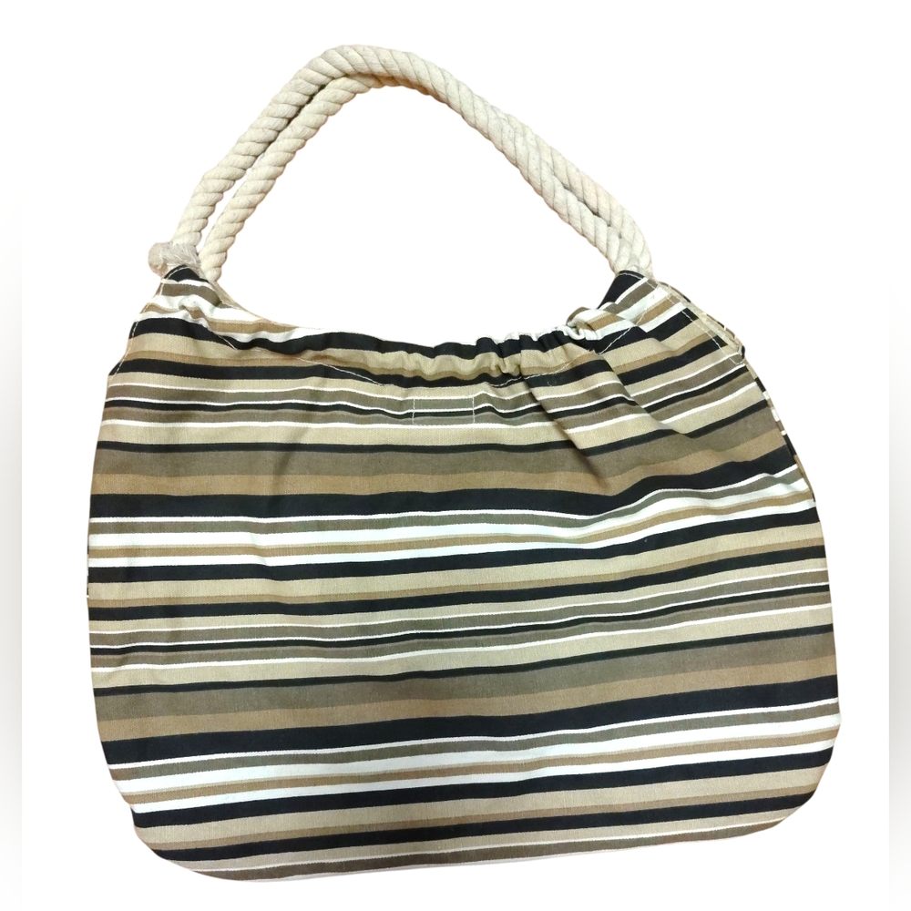Unbranded Large Striped Velcro Closure Beach Travel Tote/Shopping Shoulder Bag